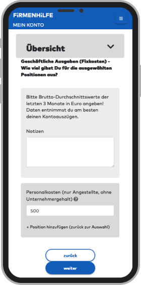 Screenshot: Monatsbudgettool Mobile